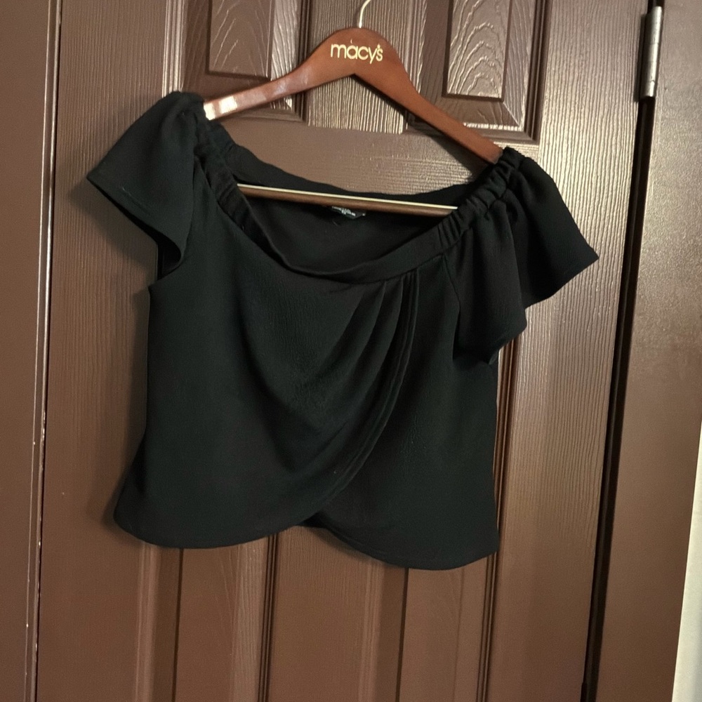 bebe Black Off-Shoulder Wrap Crop Top